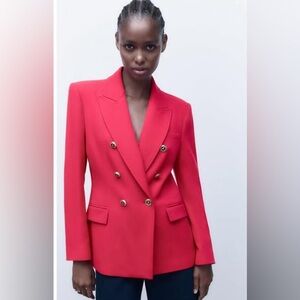 Zara Tailored Double Breasted Blazer Size M Color Fuchsia